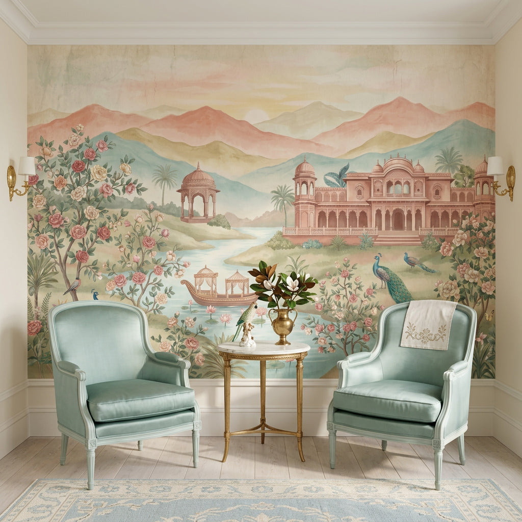 Saray ve Tavus Kuşlu Poster Duvar Kağıdı Pastel Salon