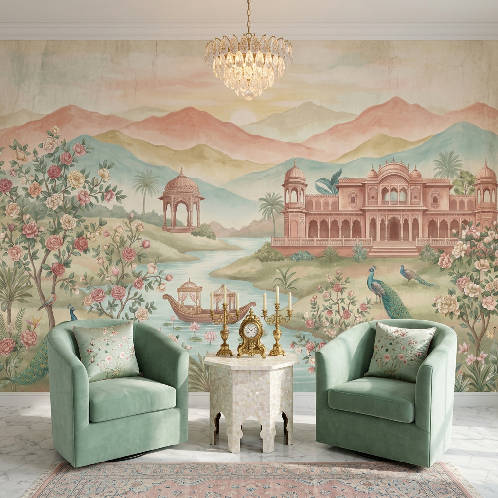 Saray ve Tavus Kuşlu Poster Duvar Kağıdı Pastel Salon