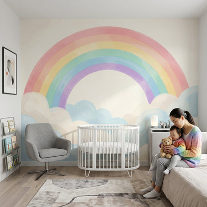 Pastel Gökkuşağı Poster Duvar Kağıdı Bulutlu Bebek Odası