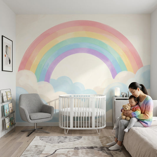 Pastel Gökkuşağı Poster Duvar Kağıdı Bulutlu Bebek Odası