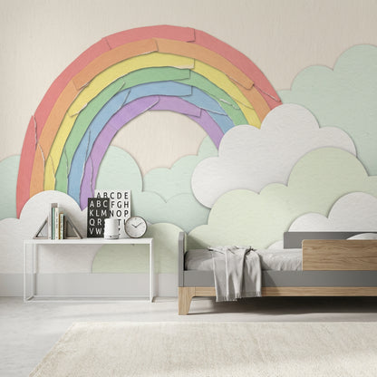 Gökkuşağı Bulutlu Poster Duvar Kağıdı Pastel Çocuk Odası