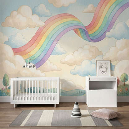 Gökkuşağı Bulutlu Poster Duvar Kağıdı Pastel Çocuk Odası