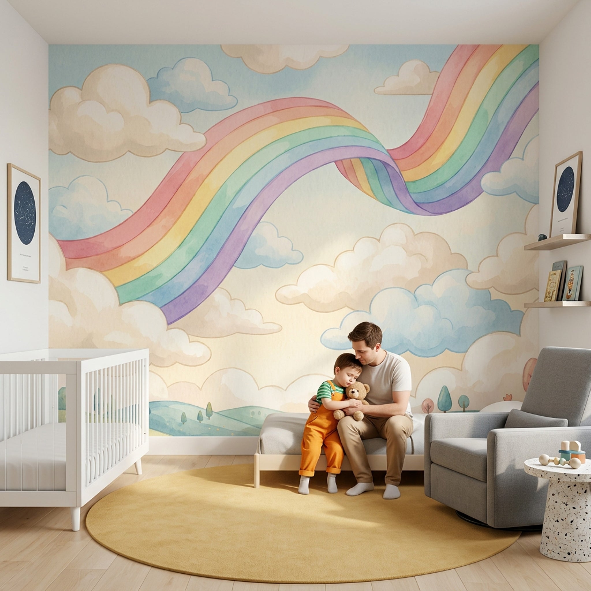 Gökkuşağı Bulutlu Poster Duvar Kağıdı Pastel Çocuk Odası