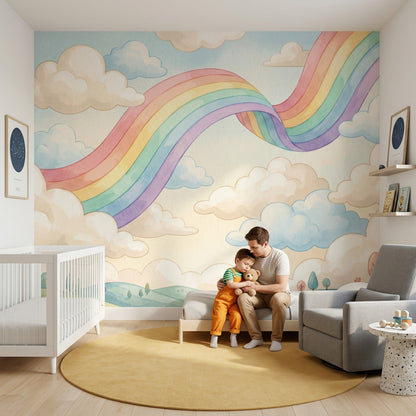 Gökkuşağı Bulutlu Poster Duvar Kağıdı Pastel Çocuk Odası