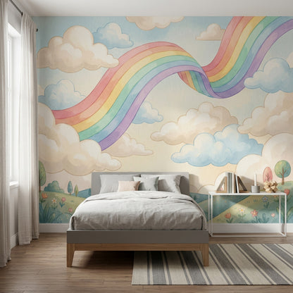 Gökkuşağı Bulutlu Poster Duvar Kağıdı Pastel Çocuk Odası