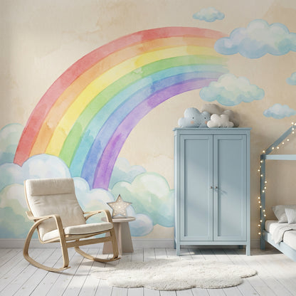 Bulutlu Gökkuşağı Poster Duvar Kağıdı Pastel Çocuk Odası