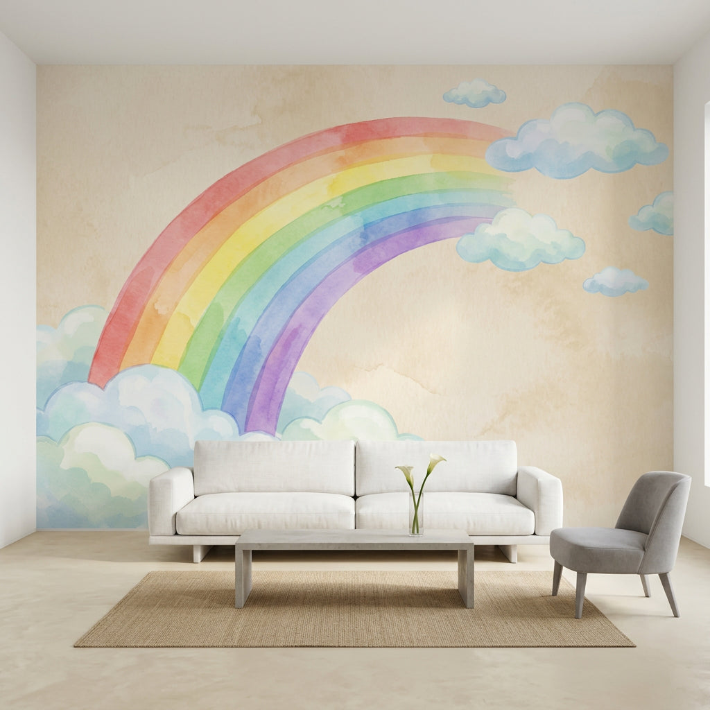 Bulutlu Gökkuşağı Poster Duvar Kağıdı Pastel Çocuk Odası