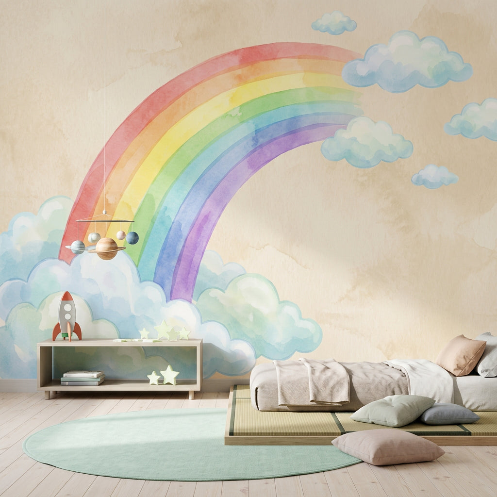 Bulutlu Gökkuşağı Poster Duvar Kağıdı Pastel Çocuk Odası
