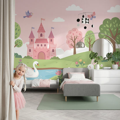 Masal Şatosu Poster Duvar Kağıdı Pembe Çocuk Odası