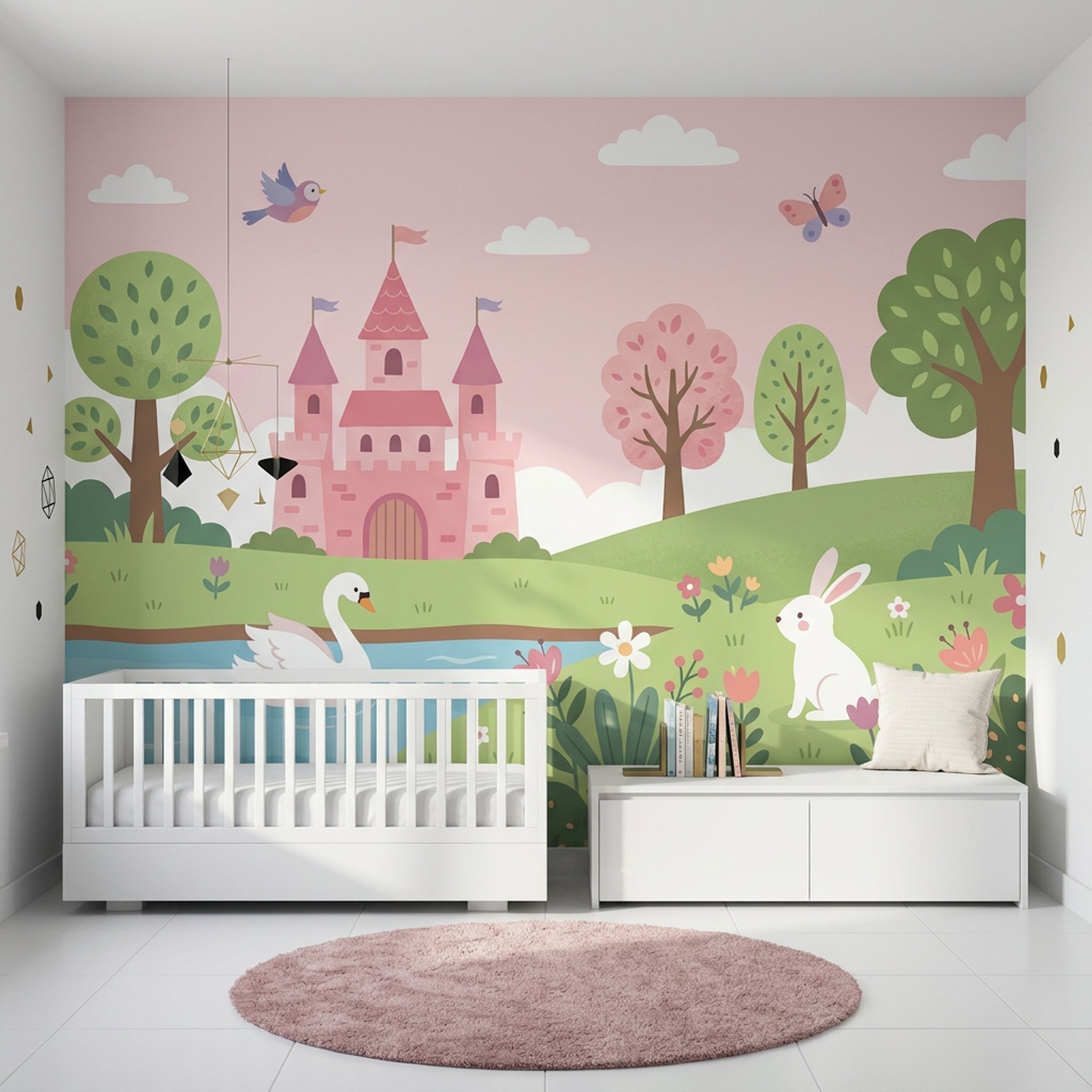 Masal Şatosu Poster Duvar Kağıdı Pembe Çocuk Odası