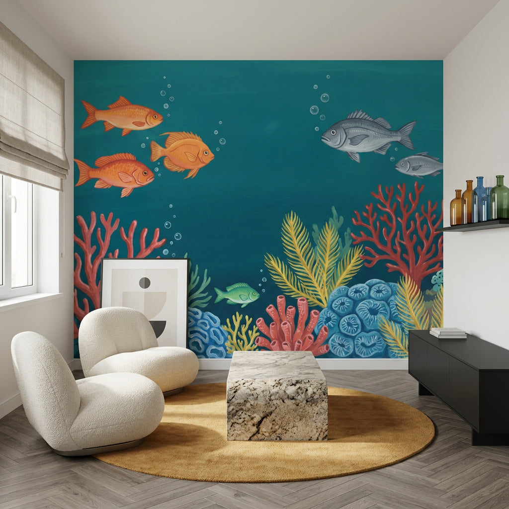 Deniz Altı Balıklı Poster Duvar Kağıdı Lacivert Çocuk Odası