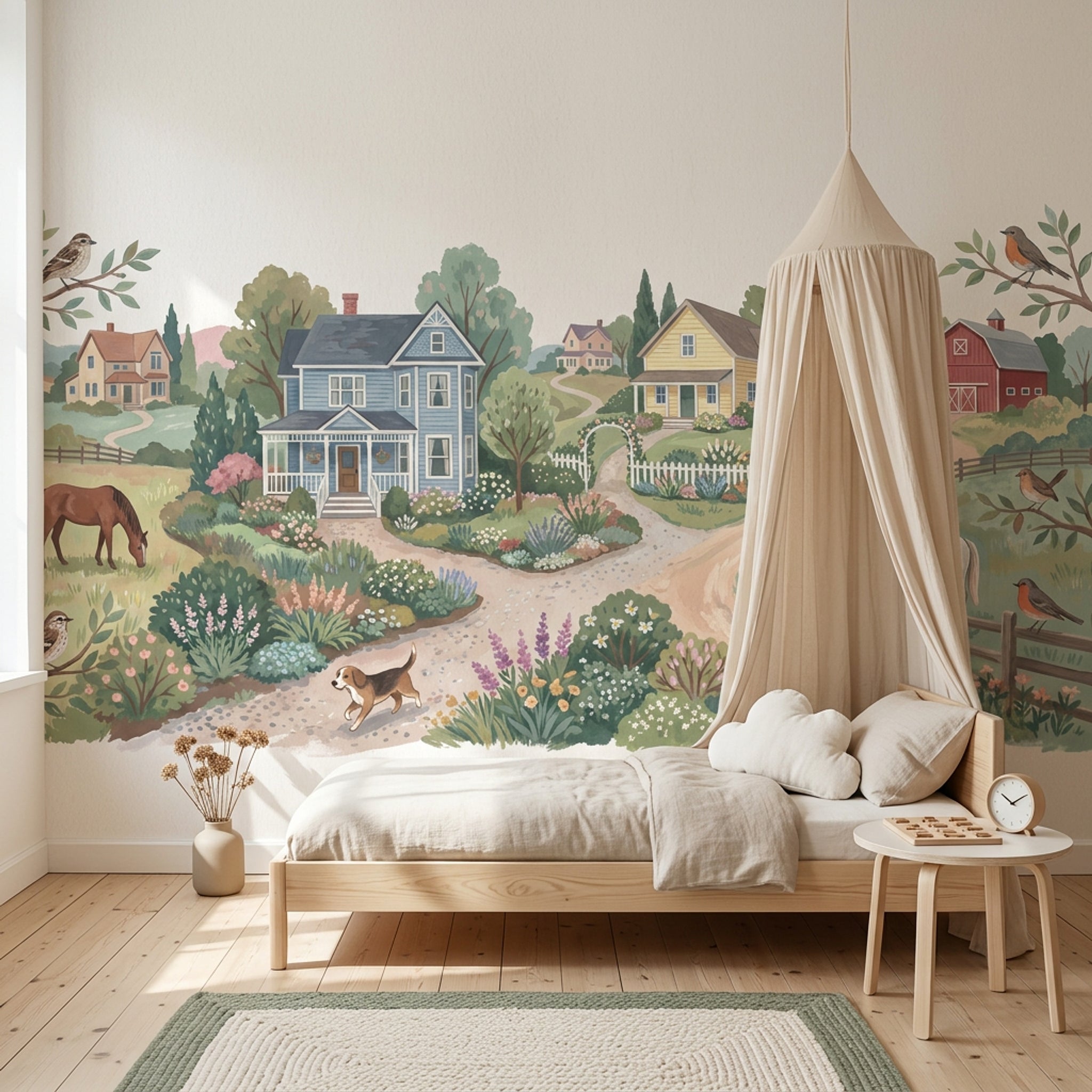 Kır Evi Manzaralı Poster Duvar Kağıdı Pastel Çocuk Odası