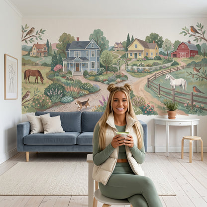Kır Evi Manzaralı Poster Duvar Kağıdı Pastel Çocuk Odası