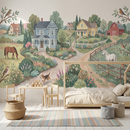 Kır Evi Manzaralı Poster Duvar Kağıdı Pastel Çocuk Odası