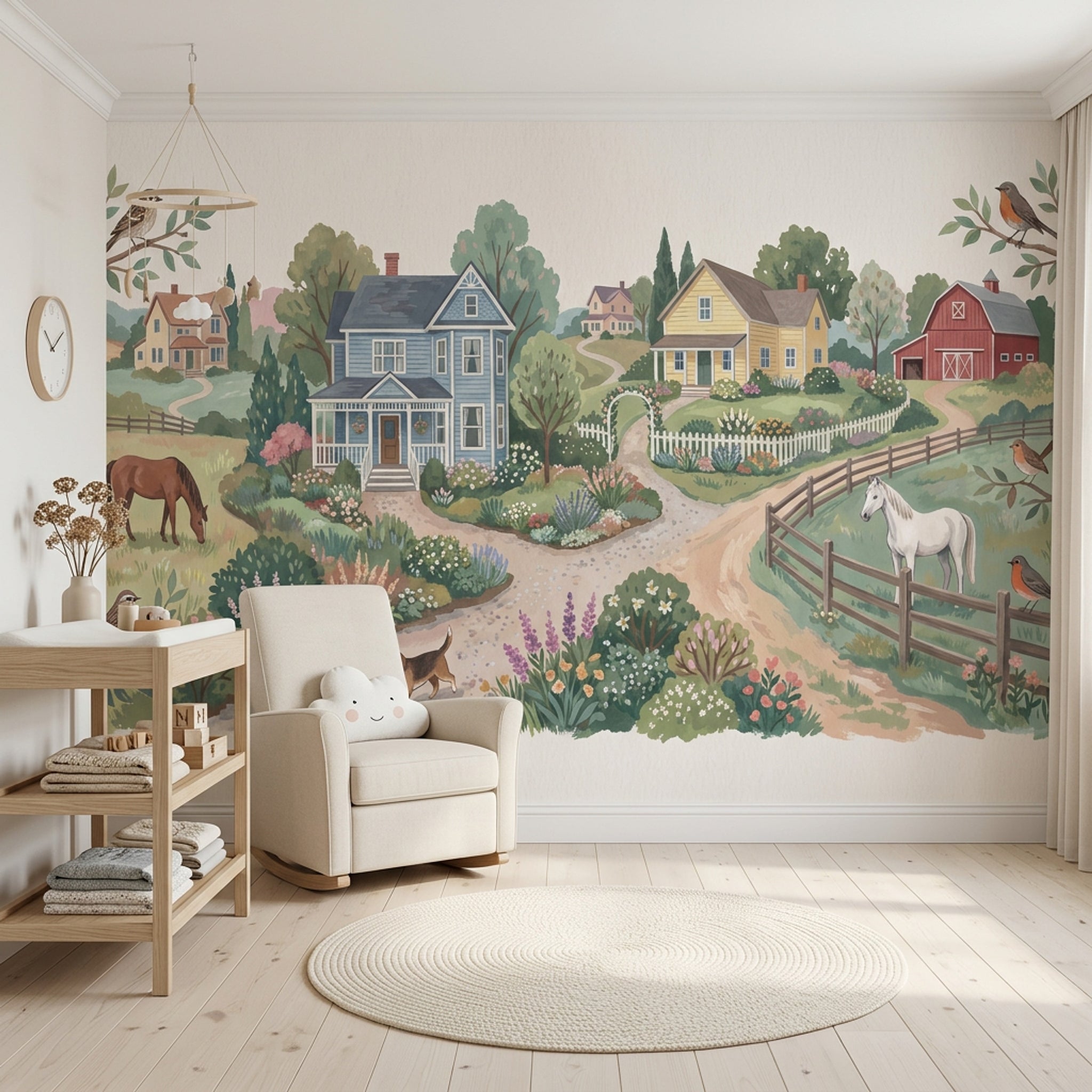 Kır Evi Manzaralı Poster Duvar Kağıdı Pastel Çocuk Odası