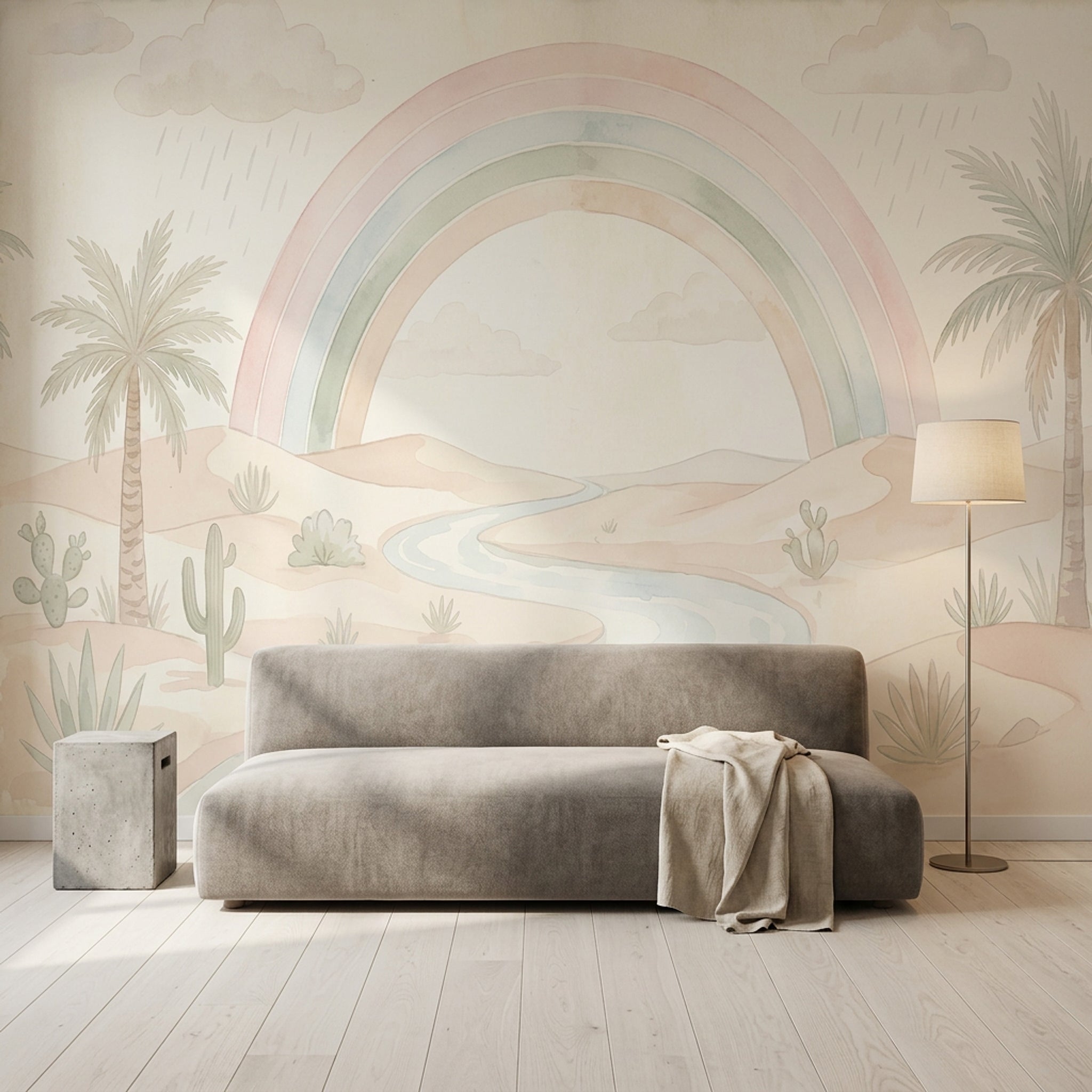 Pastel Gökkuşağı Poster Duvar Kağıdı Çocuk Odası Çöl Manzarası