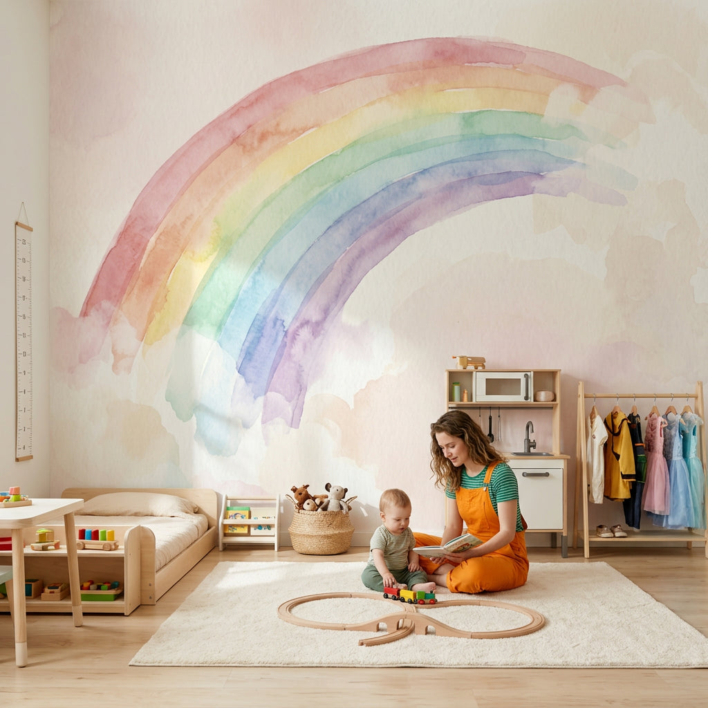 Suluboya Gökkuşağı Poster Duvar Kağıdı Pastel Çocuk Odası