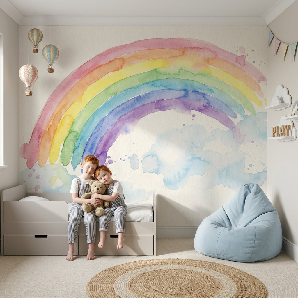 Sulu Boya Gökkuşağı Poster Duvar Kağıdı Pastel Çocuk Odası