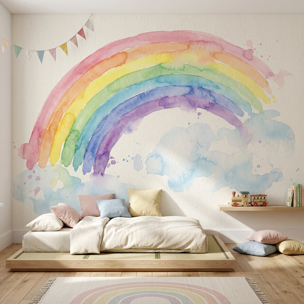Sulu Boya Gökkuşağı Poster Duvar Kağıdı Pastel Çocuk Odası