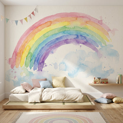 Sulu Boya Gökkuşağı Poster Duvar Kağıdı Pastel Çocuk Odası