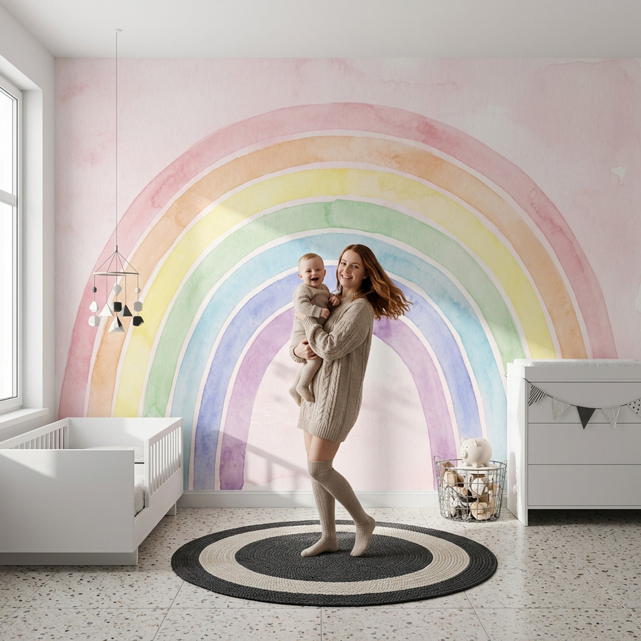 Pastel Gökkuşağı Poster Duvar Kağıdı Suluboya Çocuk Odası