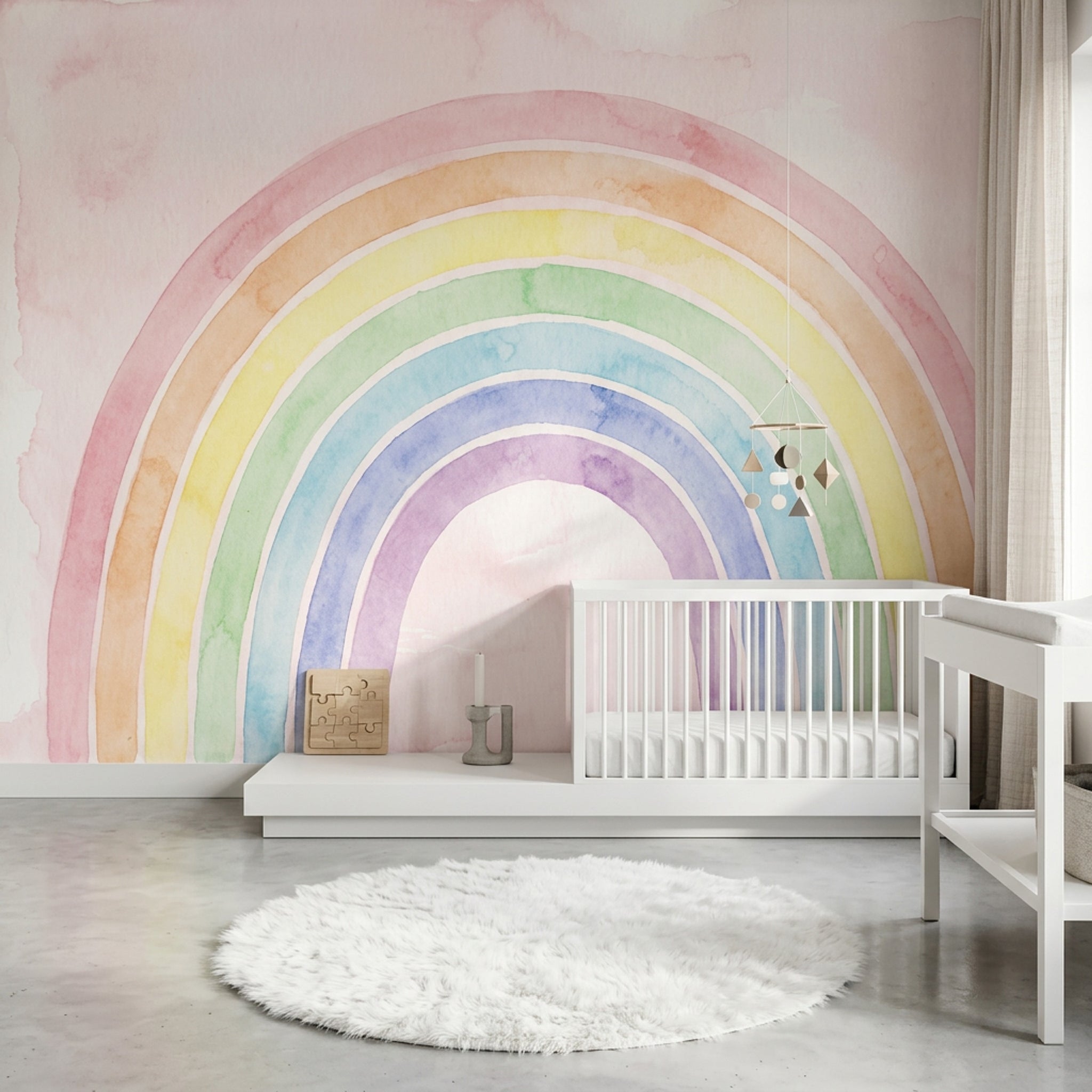 Pastel Gökkuşağı Poster Duvar Kağıdı Suluboya Çocuk Odası