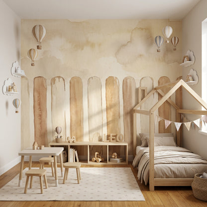 Bej Suluboya Desenli Poster Duvar Kağıdı Minimal Salon