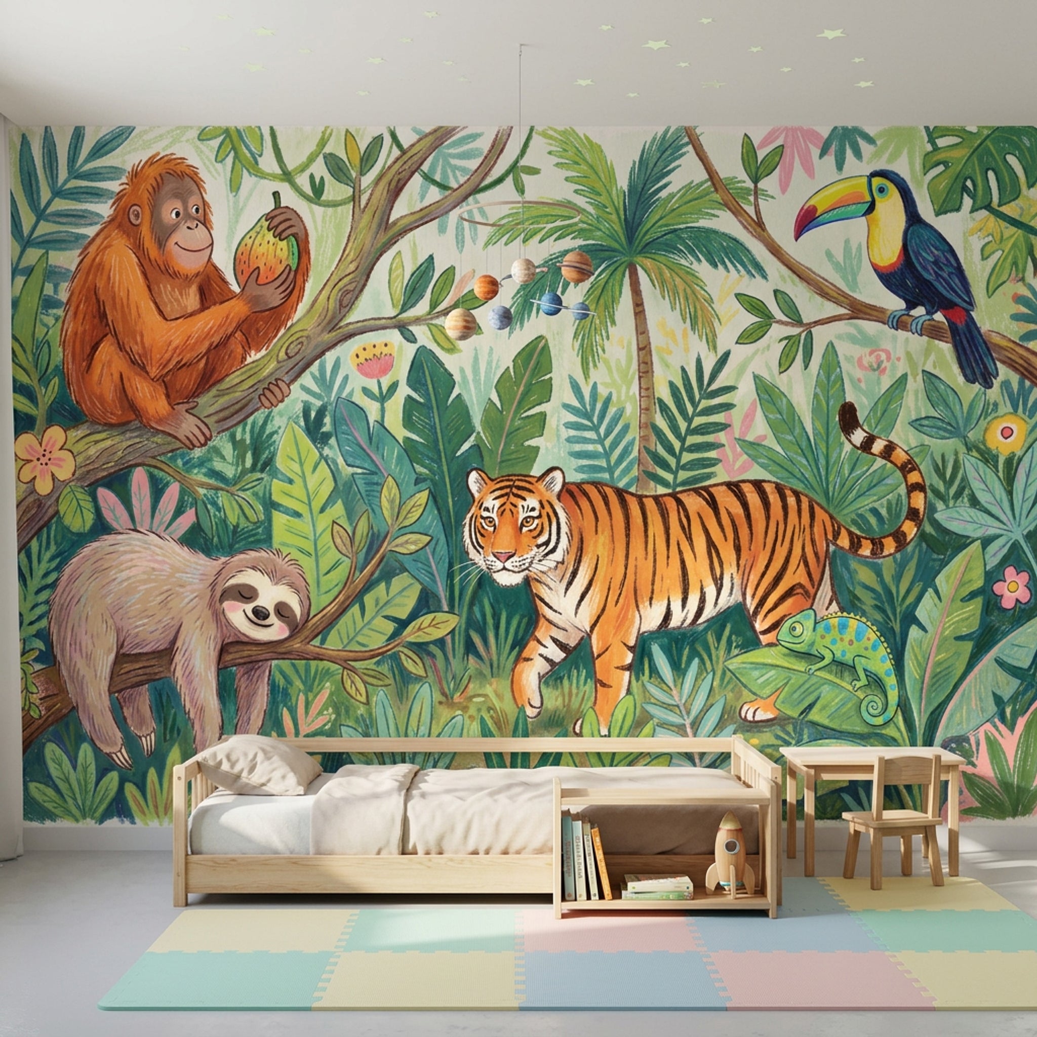 Jungle Hayvanlı Poster Duvar Kağıdı Yeşil Çocuk Odası
