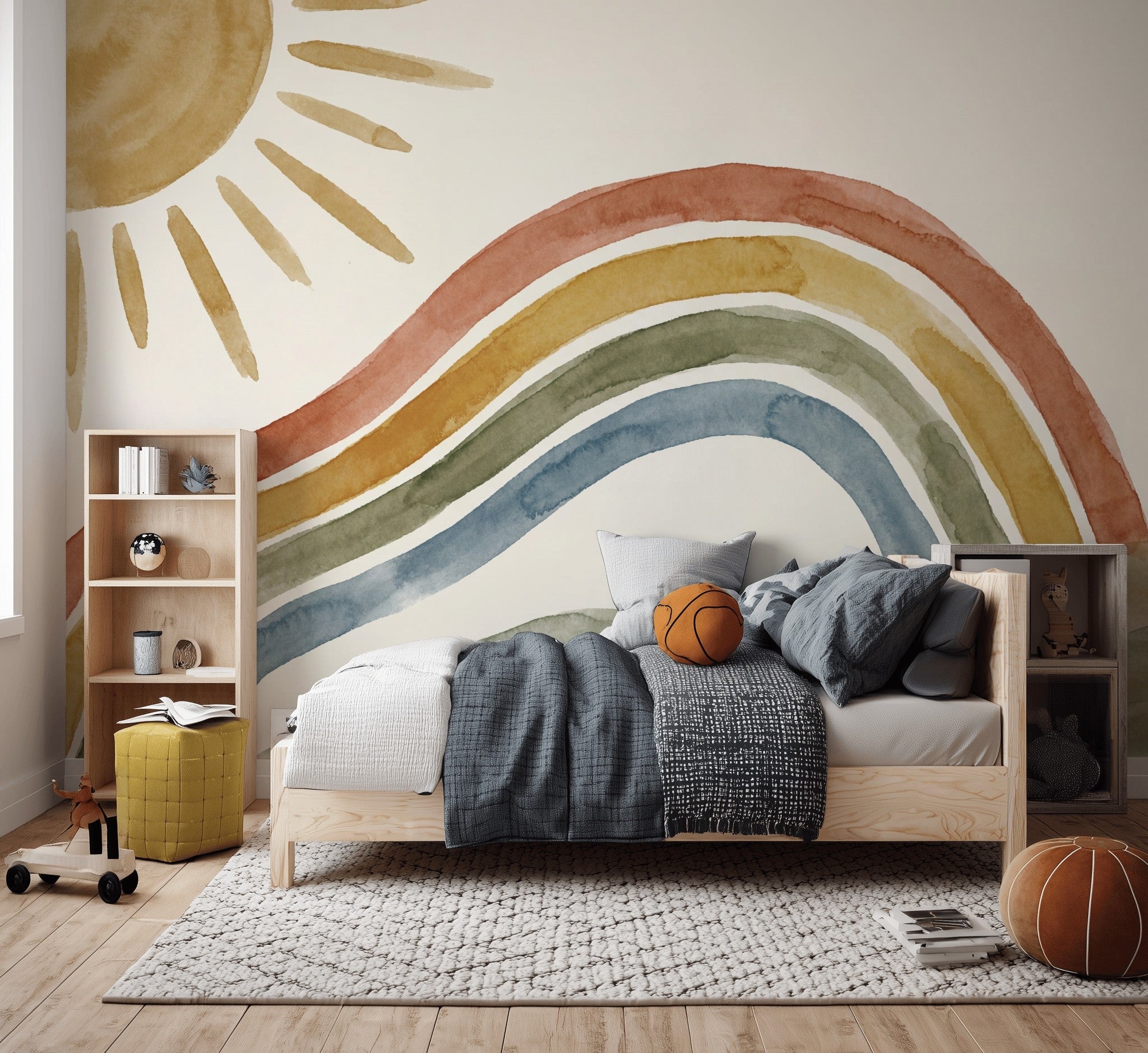 Gökkuşaklı Poster Duvar Kağıdı Pastel Çocuk Odası Duvar Dekoru