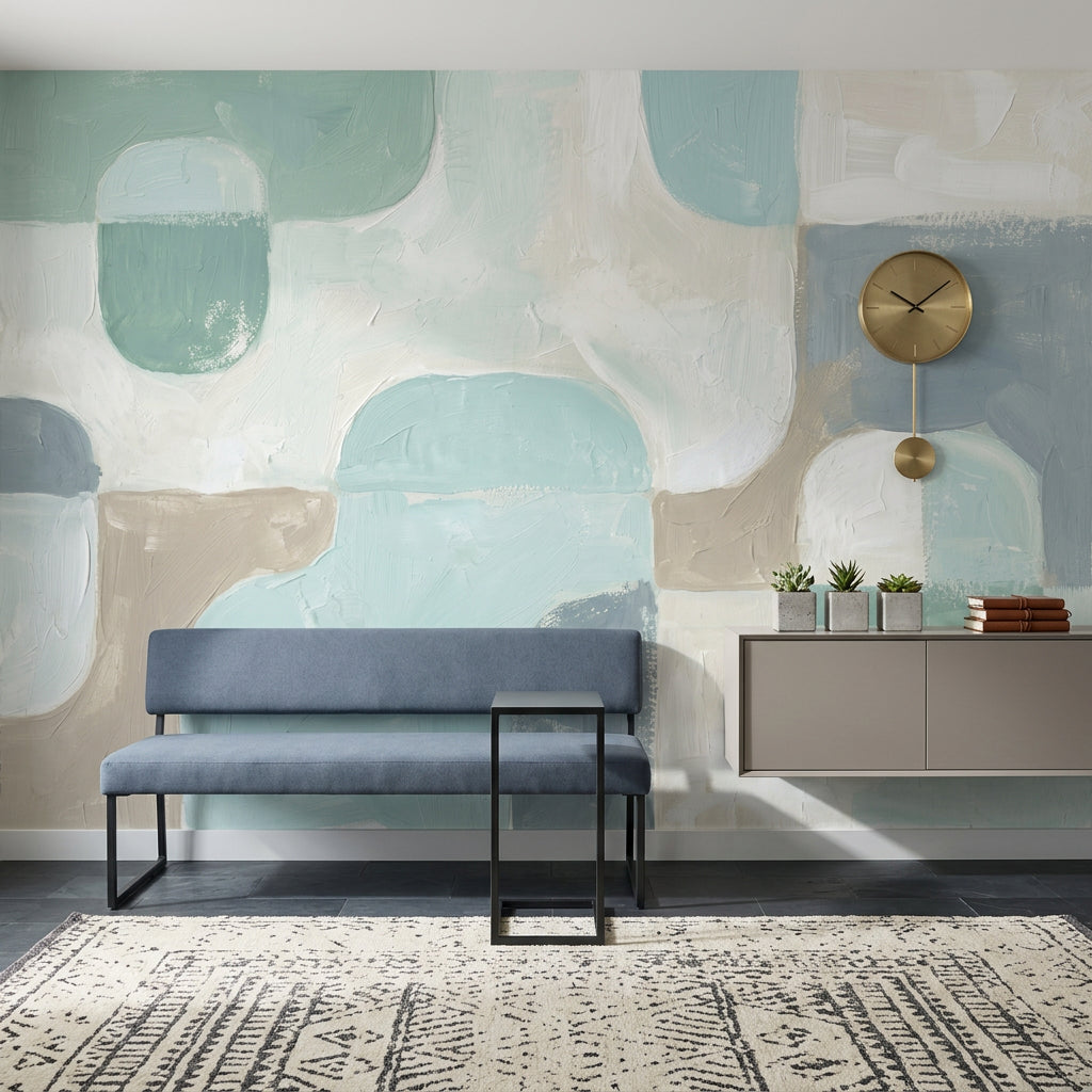 Pastel Soyut Blok Poster Duvar Kağıdı Mint Mavi Salon