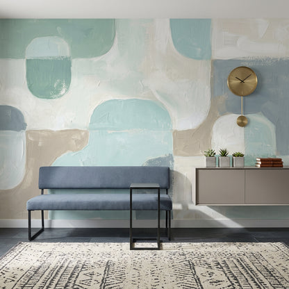Pastel Soyut Blok Poster Duvar Kağıdı Mint Mavi Salon
