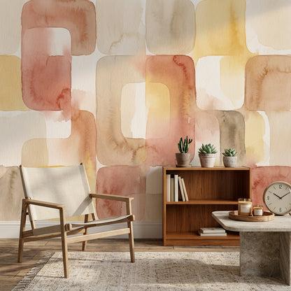 Pastel Geometrik Poster Duvar Kağıdı Bej Terracotta Salon Duvarı