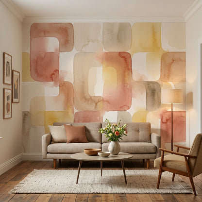 Pastel Geometrik Poster Duvar Kağıdı Bej Terracotta Salon Duvarı