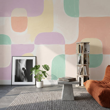 Pastel Soyut Geometrik Poster Duvar Kağıdı Renk Bloklu Salon