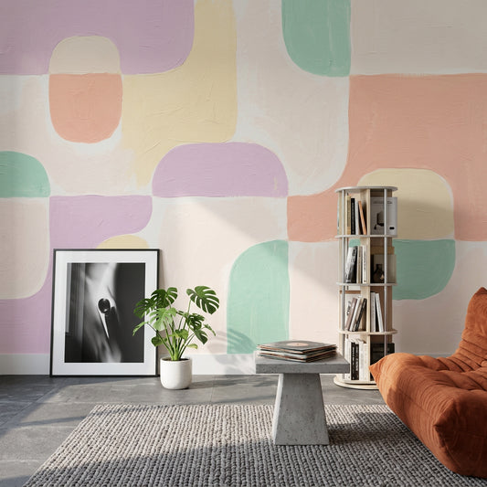 Pastel Soyut Geometrik Poster Duvar Kağıdı Renk Bloklu Salon