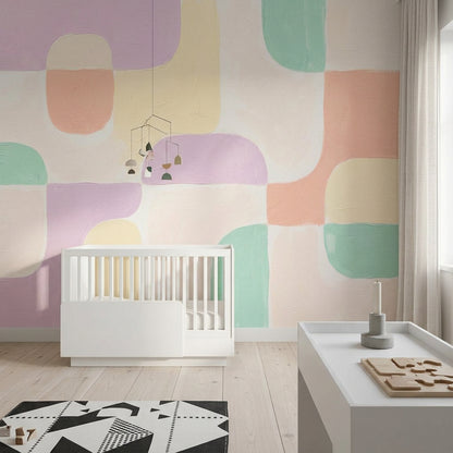 Pastel Soyut Geometrik Poster Duvar Kağıdı Renk Bloklu Salon