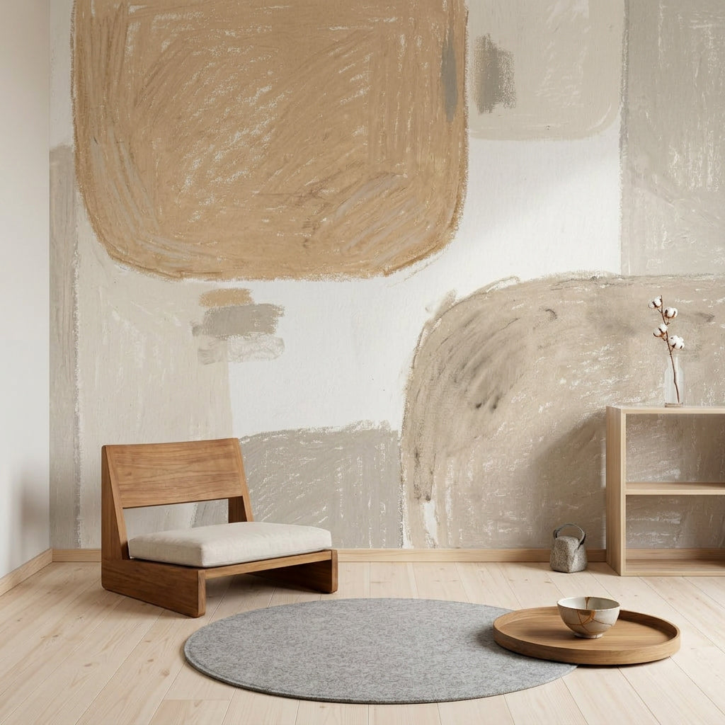 Soyut Geometrik Poster Duvar Kağıdı Bej Gri Minimal Salon