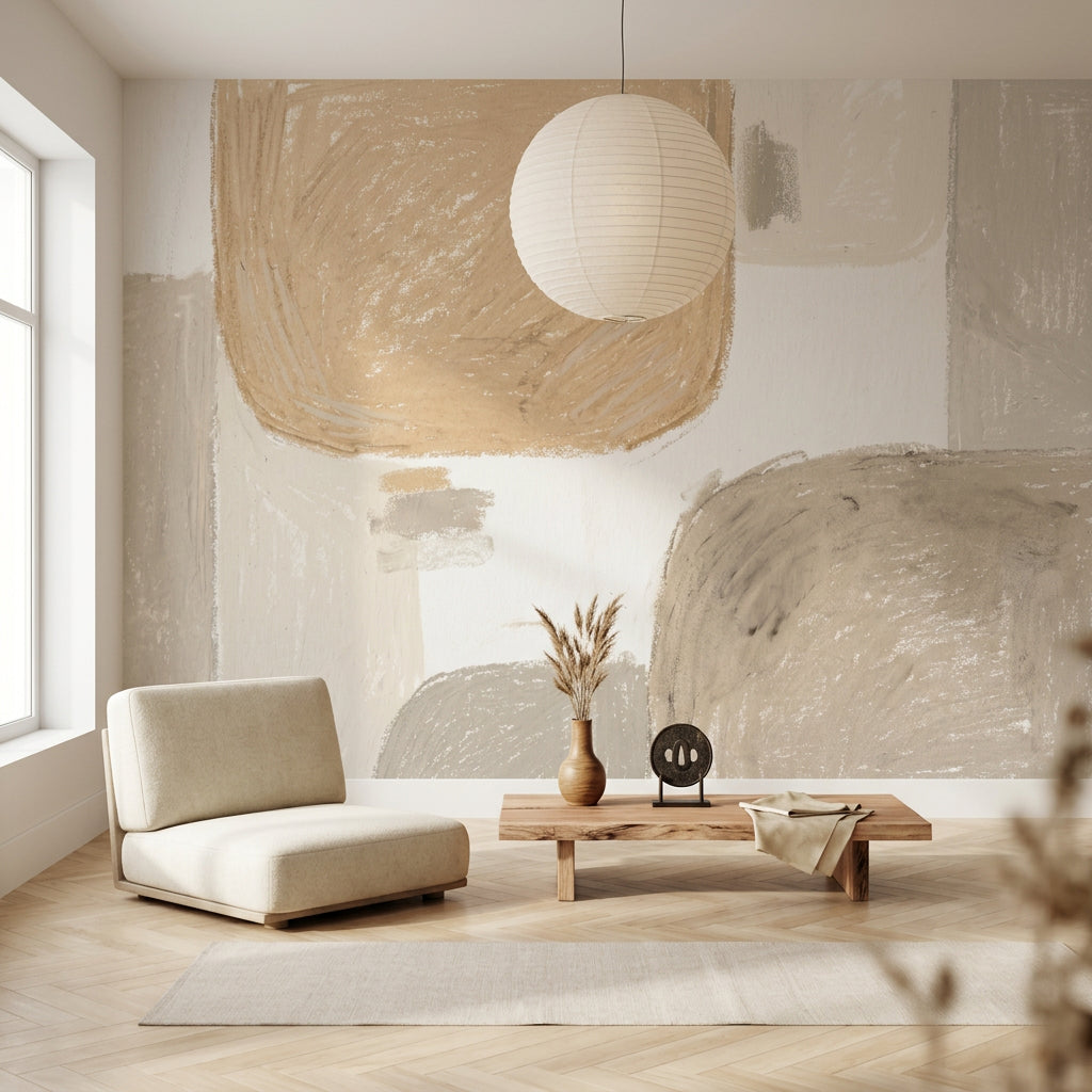 Soyut Geometrik Poster Duvar Kağıdı Bej Gri Minimal Salon