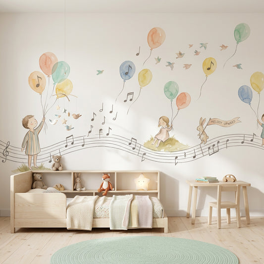 Balonlu Müzik Notalı Poster Duvar Kağıdı Pastel Çocuk Odası