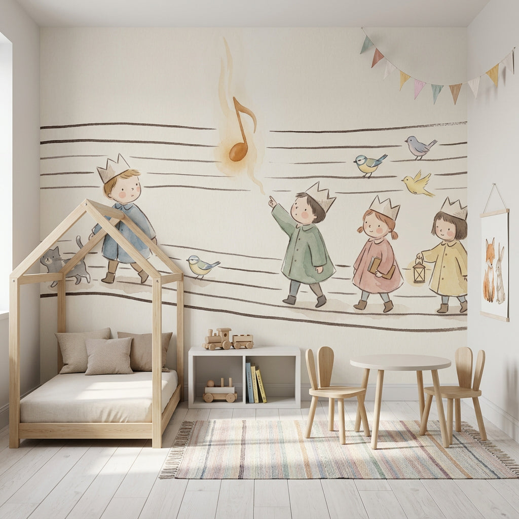 Müzik Notalı Çocuklar Poster Duvar Kağıdı Pastel Çocuk Odası
