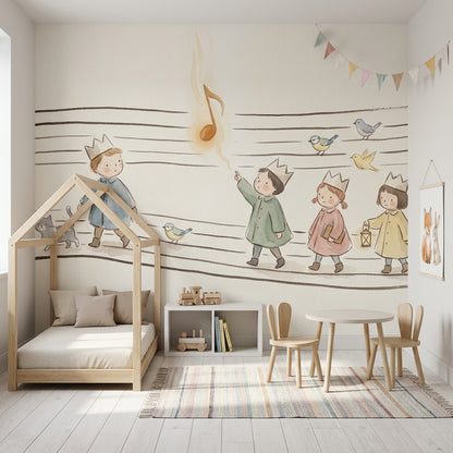 Müzik Notalı Çocuklar Poster Duvar Kağıdı Pastel Çocuk Odası