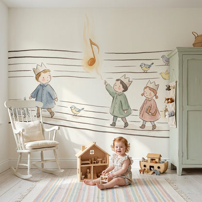 Müzik Notalı Çocuklar Poster Duvar Kağıdı Pastel Çocuk Odası