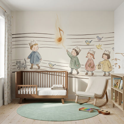 Müzik Notalı Çocuklar Poster Duvar Kağıdı Pastel Çocuk Odası
