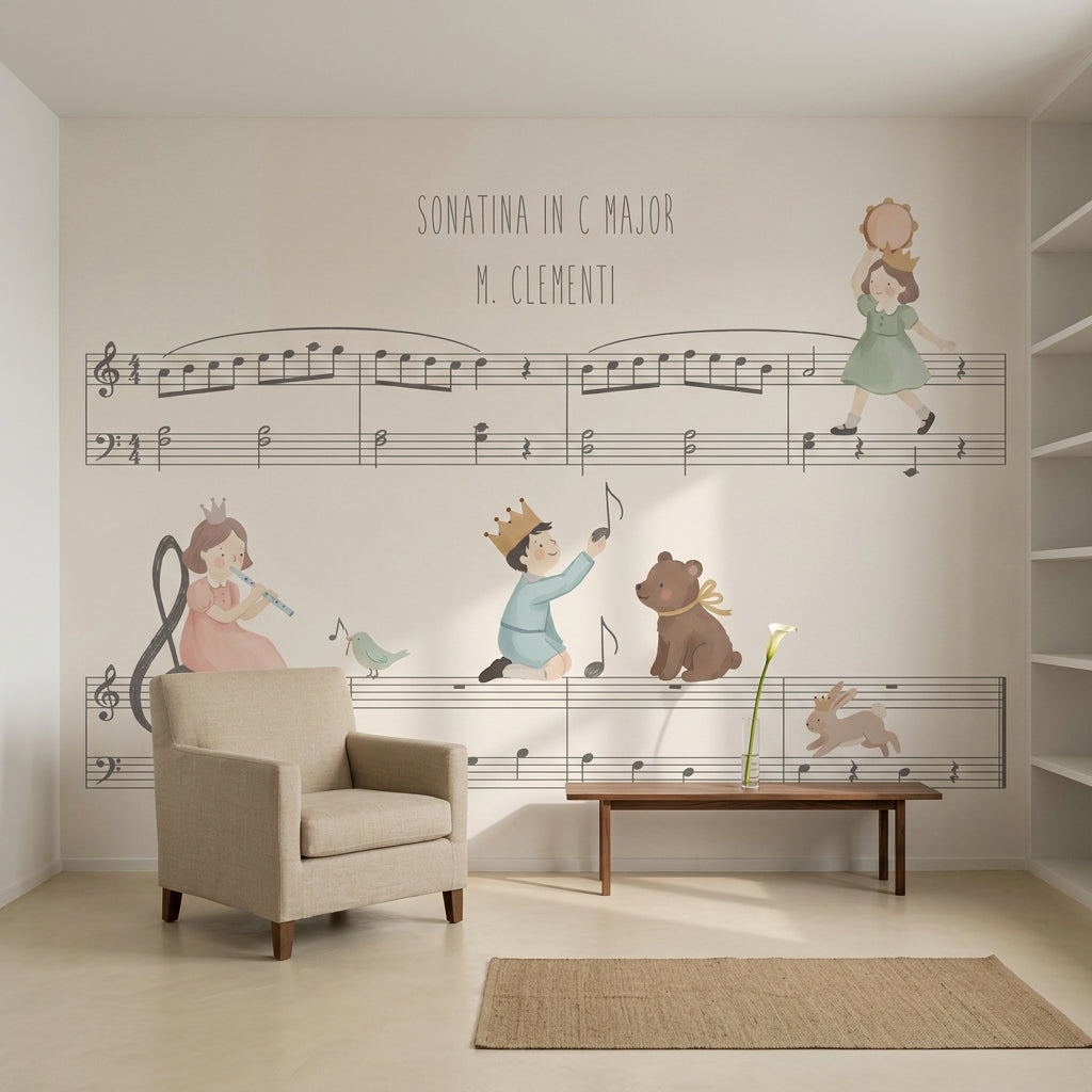 Müzik Notalı Poster Duvar Kağıdı Pastel Çocuk Odası Desenli