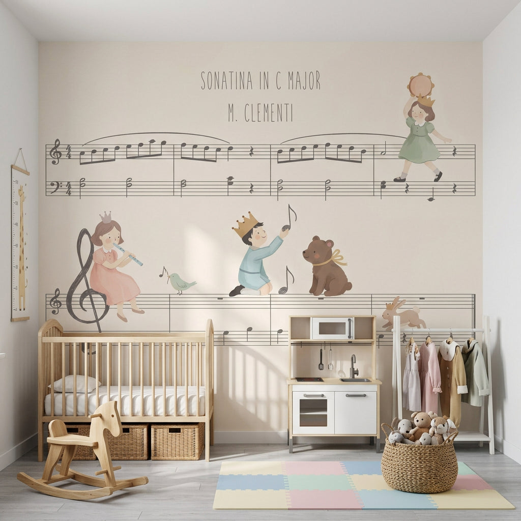 Müzik Notalı Poster Duvar Kağıdı Pastel Çocuk Odası Desenli