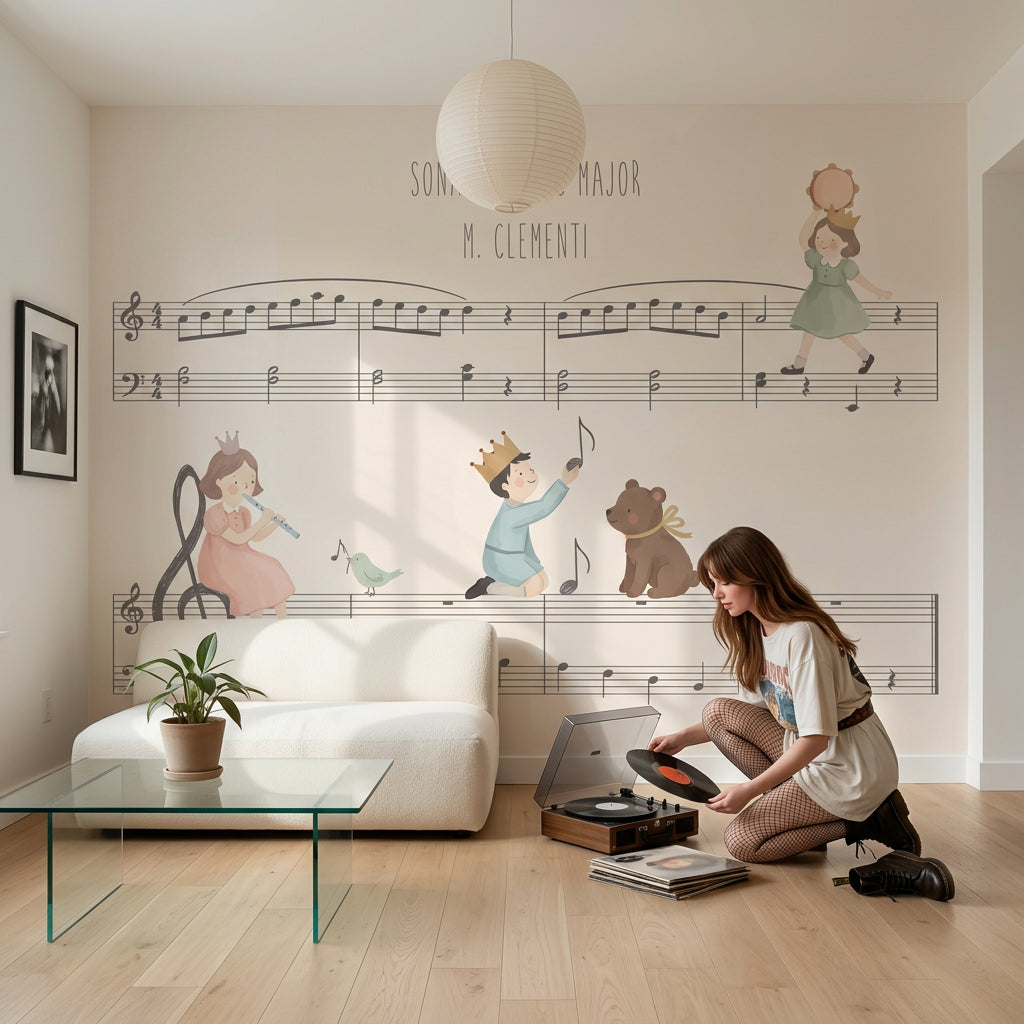 Müzik Notalı Poster Duvar Kağıdı Pastel Çocuk Odası Desenli