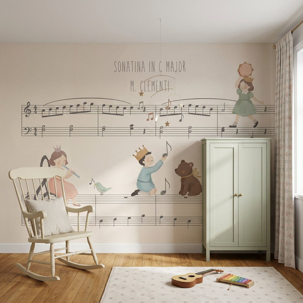 Müzik Notalı Poster Duvar Kağıdı Pastel Çocuk Odası Desenli