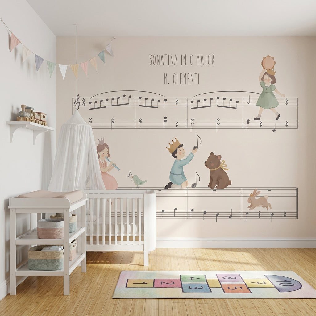 Müzik Notalı Poster Duvar Kağıdı Pastel Çocuk Odası Desenli