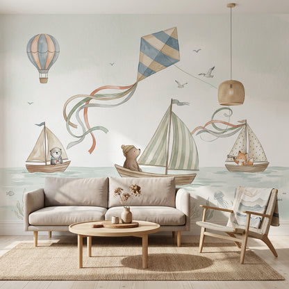 Yelkenli ve Uçurtmalı Poster Duvar Kağıdı Pastel Bebek Odası