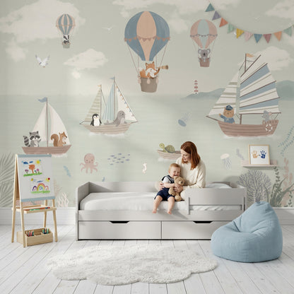Sevimli Deniz ve Balon Temalı Poster Duvar Kağıdı Çocuk Odası